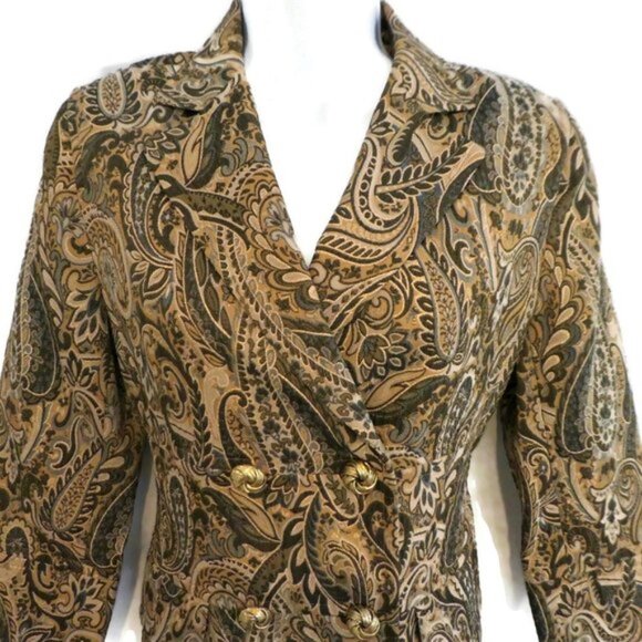 MeTaLLiC Express Design Blazer Double Breasted Brocade Paisley Goldtone 6 - Picture 5 of 9